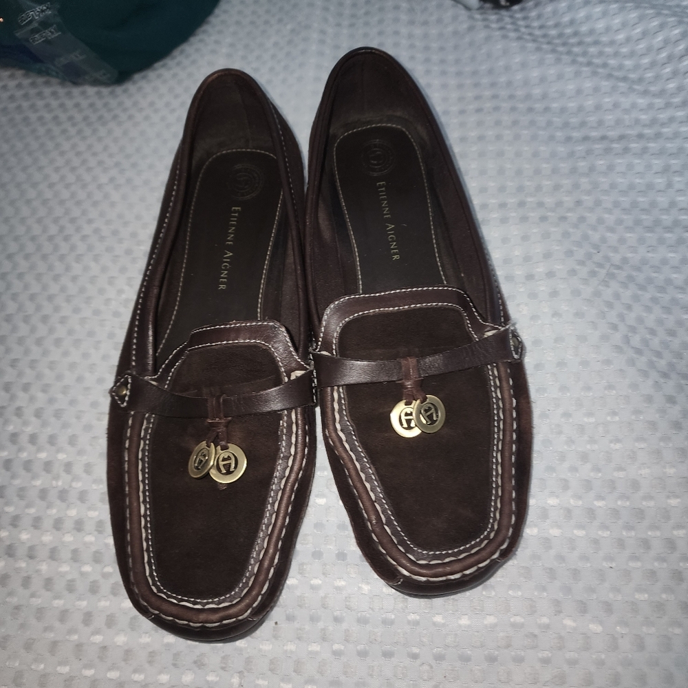 EITENNE AIGNER VINTAGE EUC WOMENS SZ 10M BROWN SUEDE DRIVING LOAFERS SHOES